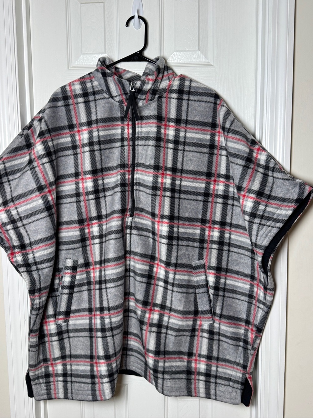 Coldwater Creek Plaid Fleece Quarter-Zip Poncho Cape One Size Plus 1X 2X 3X - Picture 5 of 11